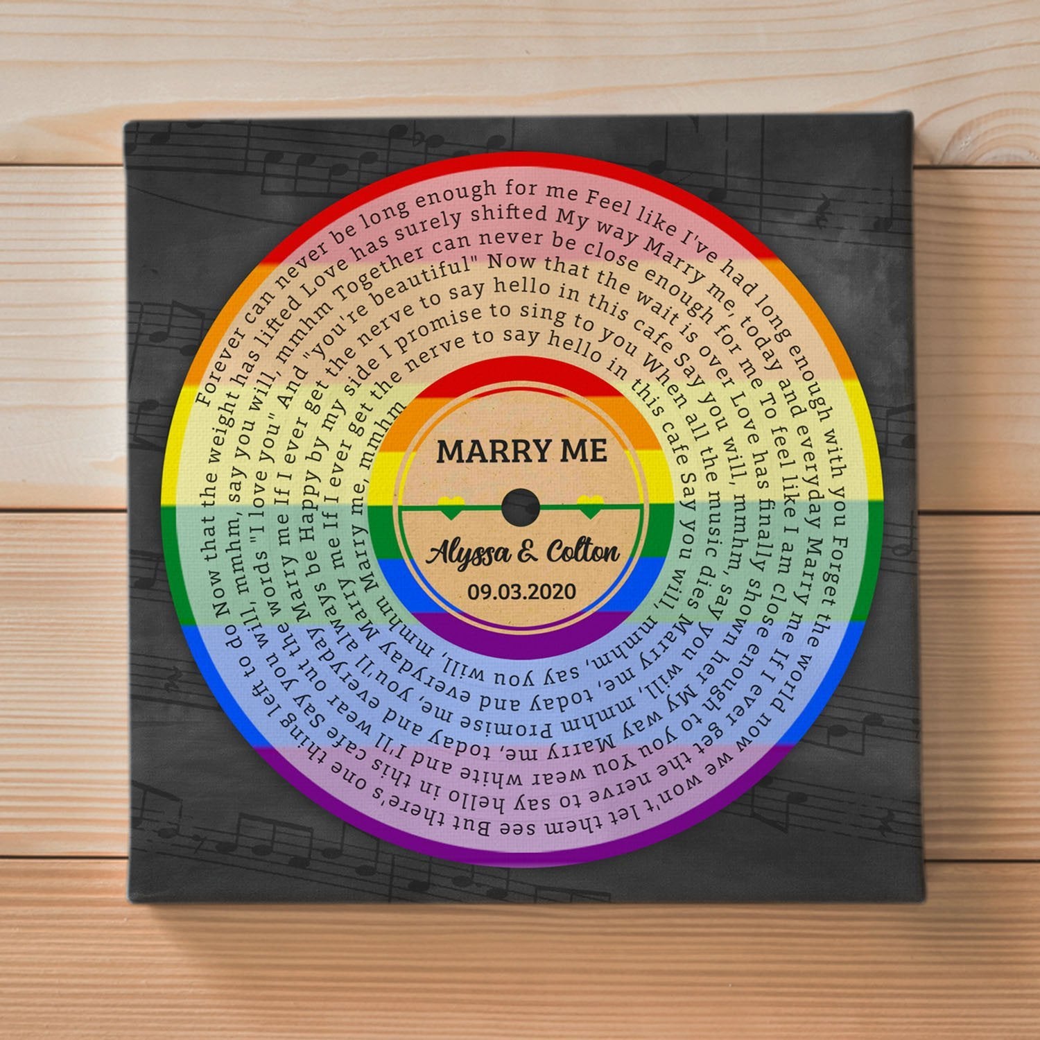 Custom Song Lyrics And Text, Vinyl Record Style, Rainbow Art, Canvas