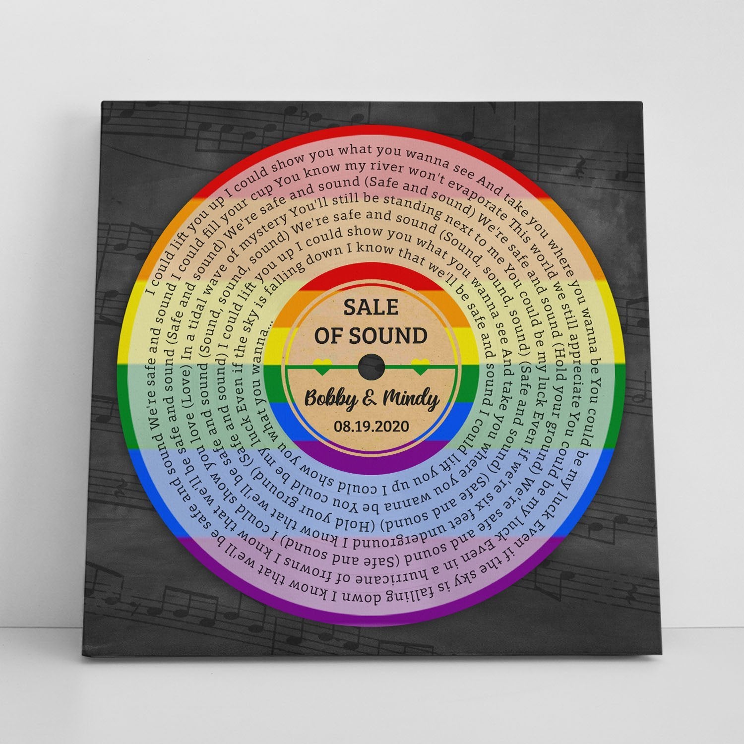 Custom Song Lyrics And Text, Vinyl Record Style, Rainbow Art, Canvas