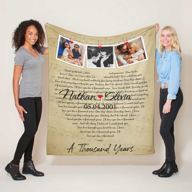 Custom Song Lyrics And Upload Photo, Heart Shape Blanket