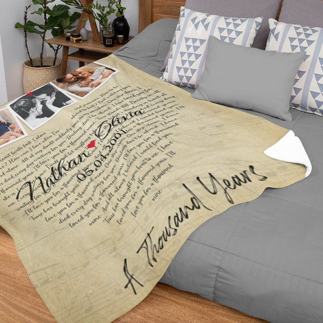 Custom Song Lyrics And Upload Photo, Heart Shape Blanket