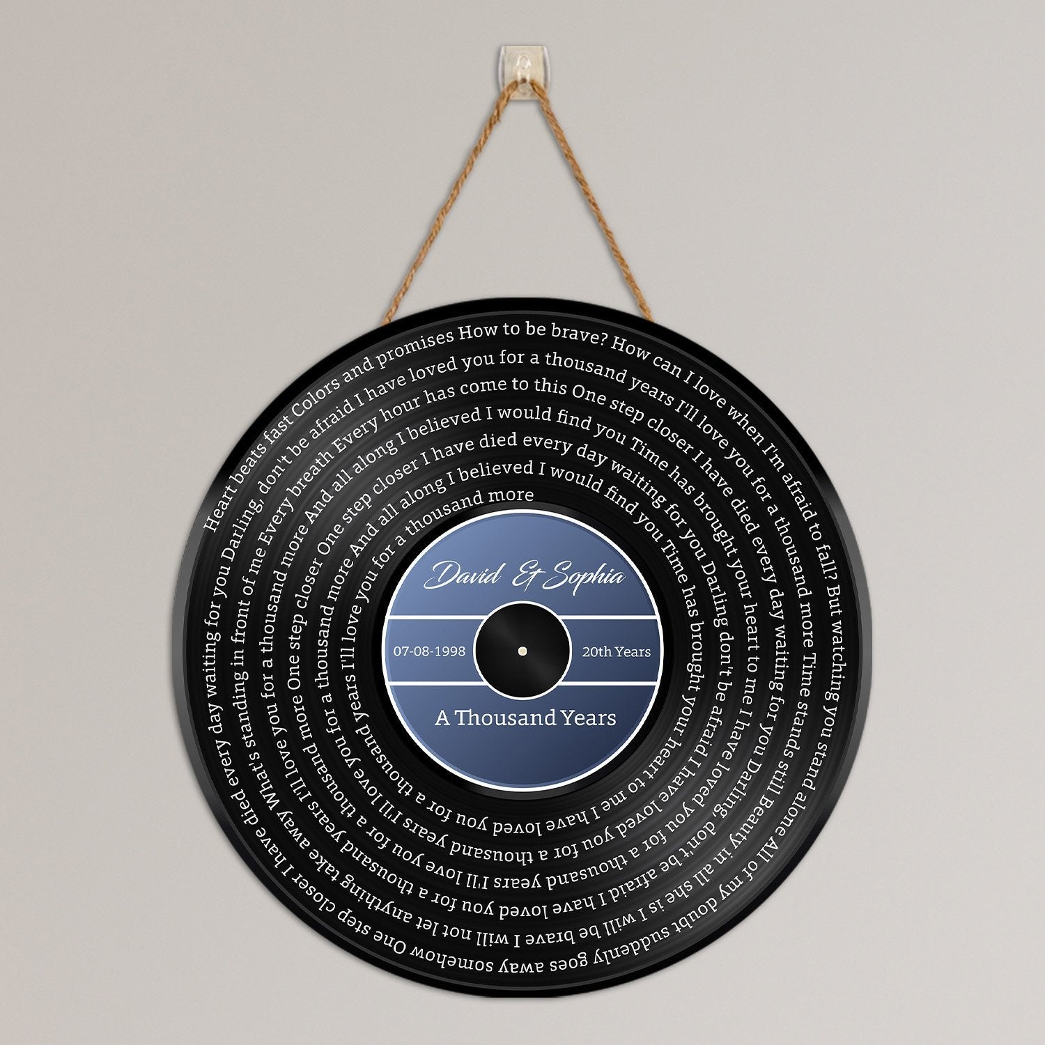 Custom Song Lyrics, Blue Vinyl Record, Personalized Song Name And Text Round Wood Sign