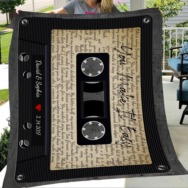 Custom Song Lyrics, Cassette Tape Black, Personalized Name, Date Blanket