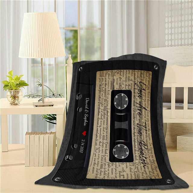 Custom Song Lyrics, Cassette Tape Black, Personalized Name, Date Blanket