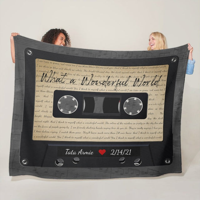 Custom Song Lyrics, Cassette Tape Black, Personalized Name, Date Blanket