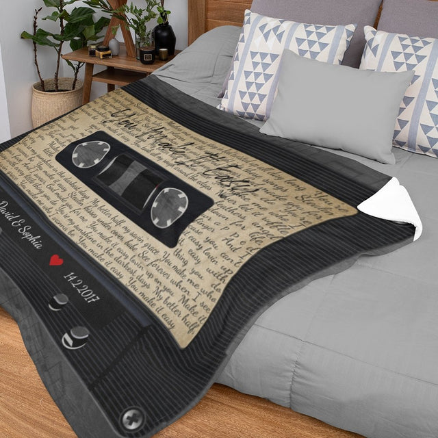 Custom Song Lyrics, Cassette Tape Black, Personalized Name, Date Blanket