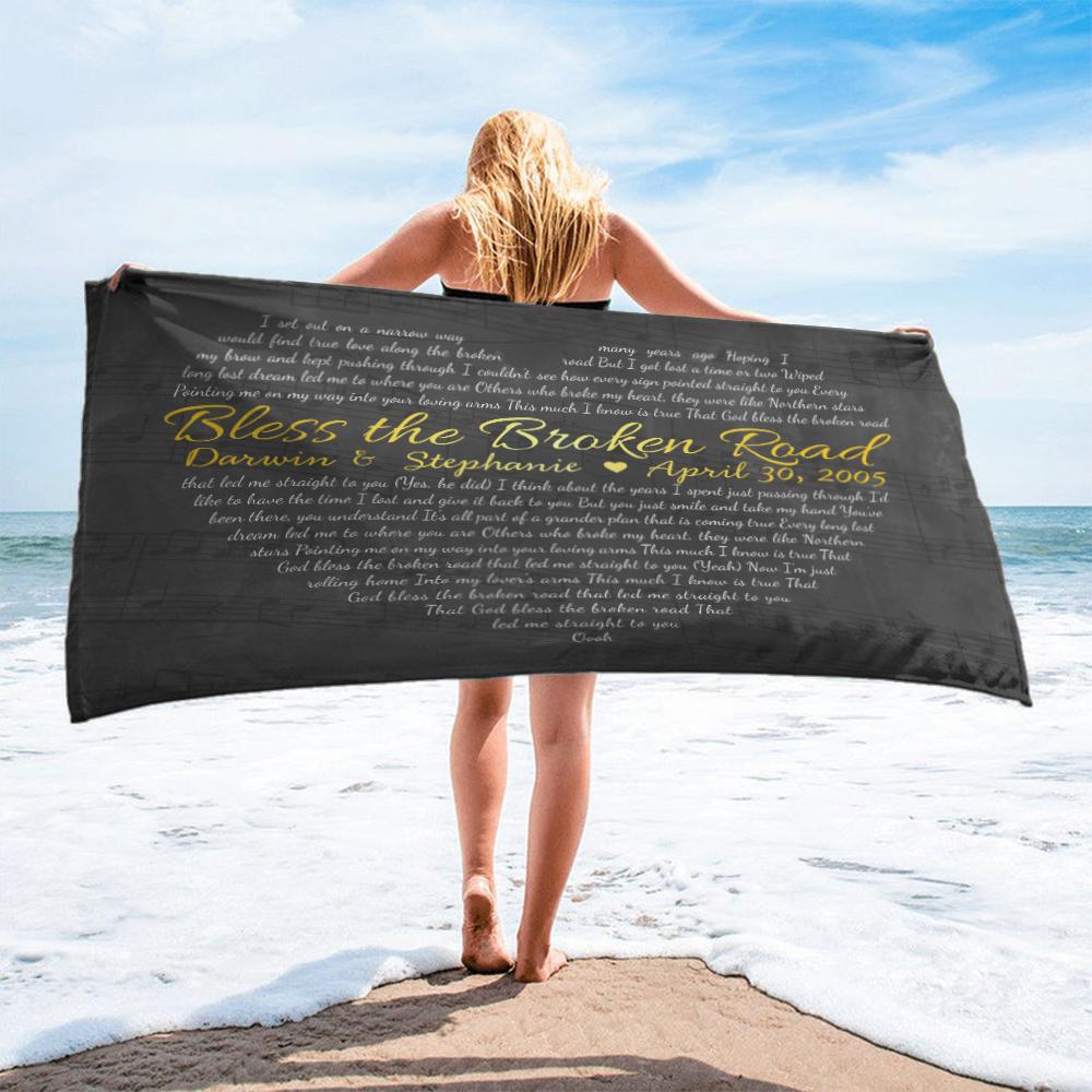 Custom Song Lyrics Heart Shape, Personalized Song Name And Text Towel