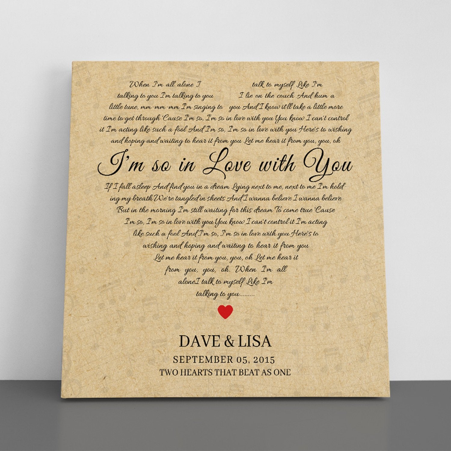 custom song lyrics heart shape square canvas gift for wedding 102709