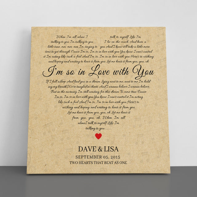 Custom Song Lyrics, Heart Shape, Square Canvas, Gift For Wedding