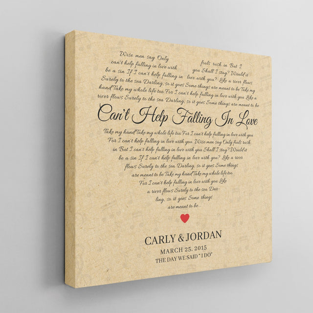 Custom Song Lyrics, Heart Shape, Square Canvas, Gift For Wedding