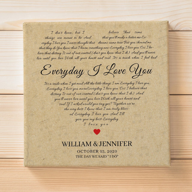 Custom Song Lyrics, Heart Shape, Square Canvas, Gift For Wedding