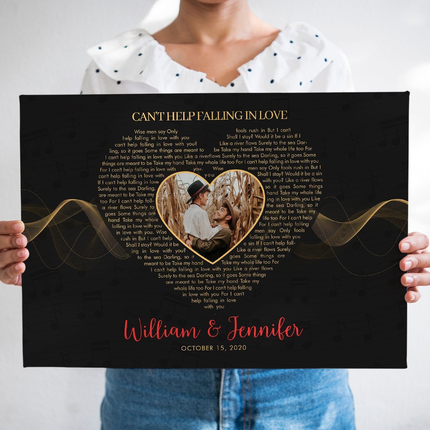 Custom Song Lyrics, Heart Shape, Upload Photo, Personalized Name And Date, Canvas Wall Art