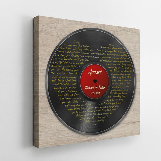 Custom Song Lyrics, Heart Shape, Vinyl Record, Personalized Song Name And Text, Canvas Wall Art