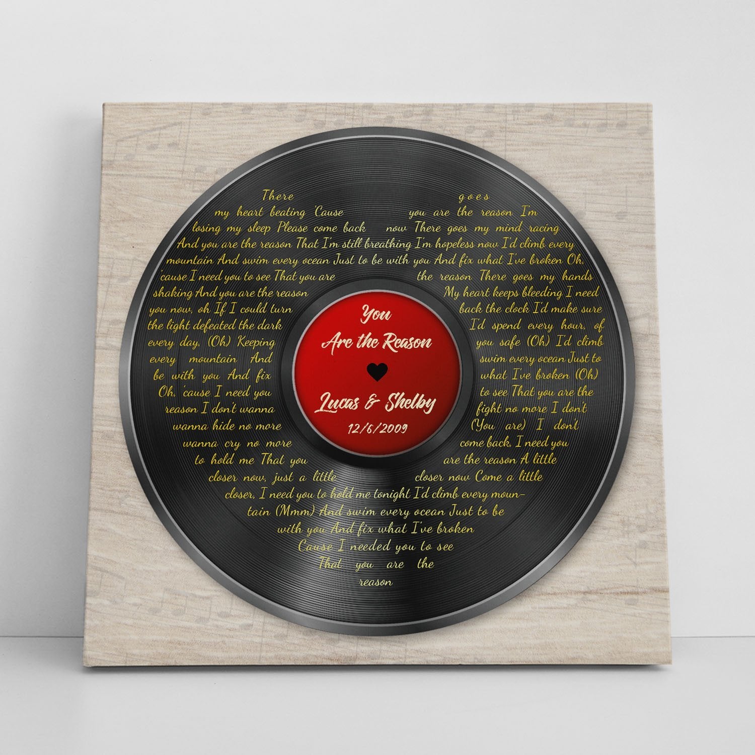 Custom Song Lyrics, Heart Shape, Vinyl Record, Personalized Song Name And Text, Canvas Wall Art