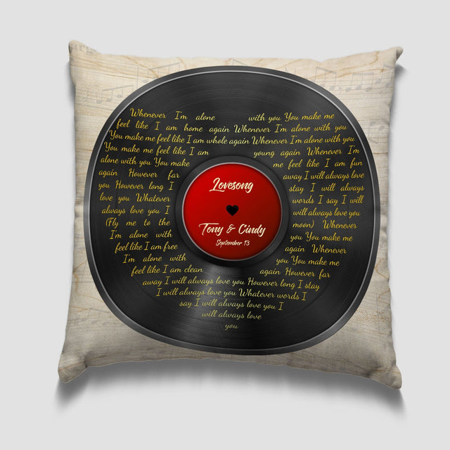 Custom Song Lyrics, Heart Shape, Vinyl Record, Personalized Song Name And Text, Pillow