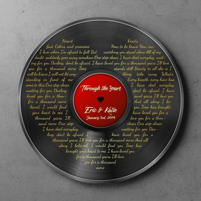 Custom Song Lyrics, Heart Shape, Vinyl Record, Personalized Song Name And Text Round Wood Sign