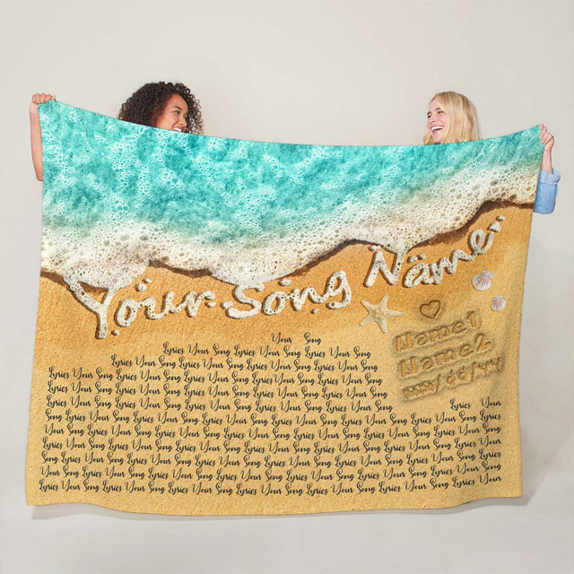 Custom Song Lyrics in The Sand Ocean, Custom Name and Date Blanket