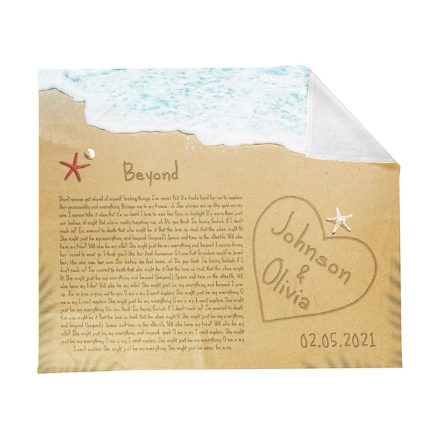 Custom Song Lyrics in The Sand Ocean, Personalized Name and Date Blanket