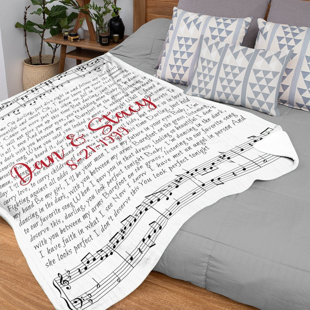 Custom Song Lyrics On Sheet Music, Personalized Name, Date Blanket