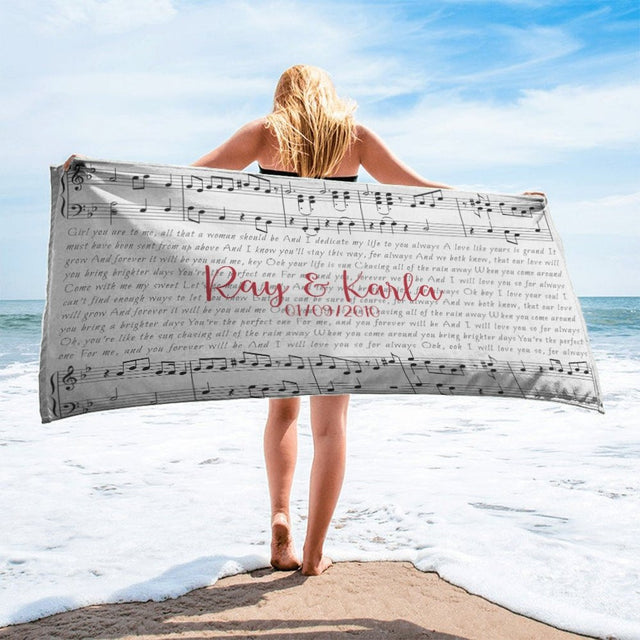 Custom Song Lyrics On Sheet Music, Personalized Text Towel