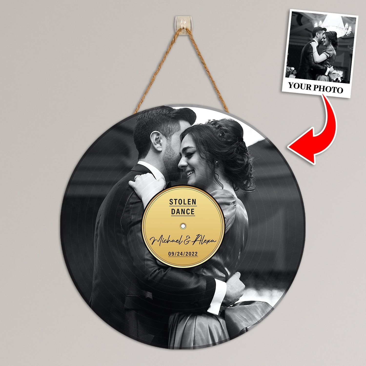 Custom Song Lyrics, Personalized Black & White Photo, Custom Song Name And Text Round Wood Sign