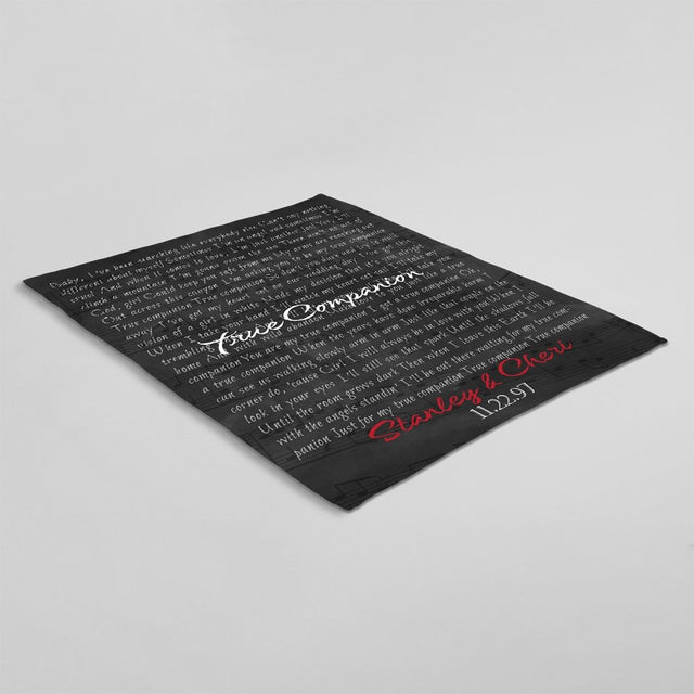 Custom Song Lyrics, Personalized Name And Date Black Background Blanket