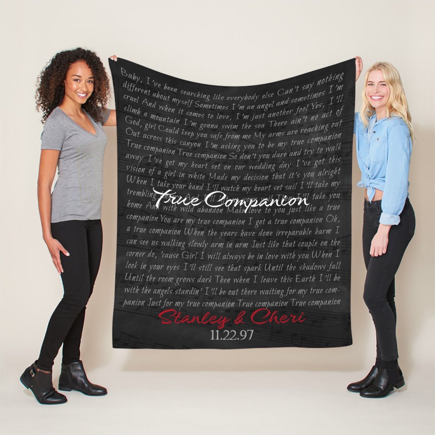 Custom Song Lyrics, Personalized Name And Date Black Background Blanket