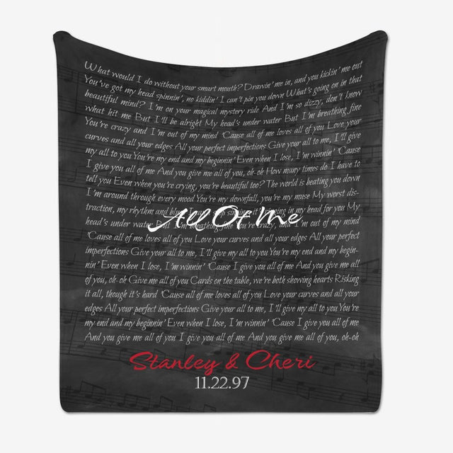 Custom Song Lyrics, Personalized Name And Date Black Background Blanket