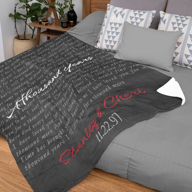 Custom Song Lyrics, Personalized Name And Date Black Background Blanket