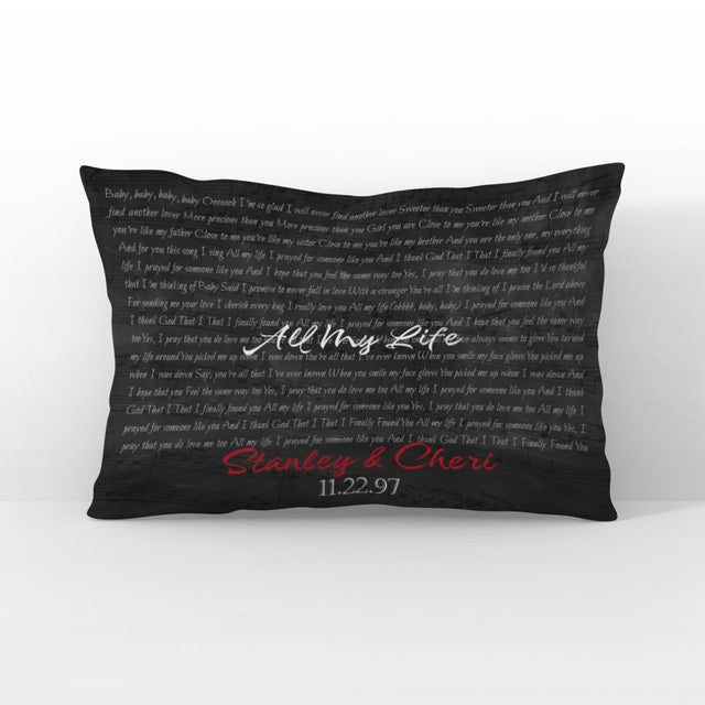 Custom Song Lyrics, Personalized Name And Date Black Background Pillow