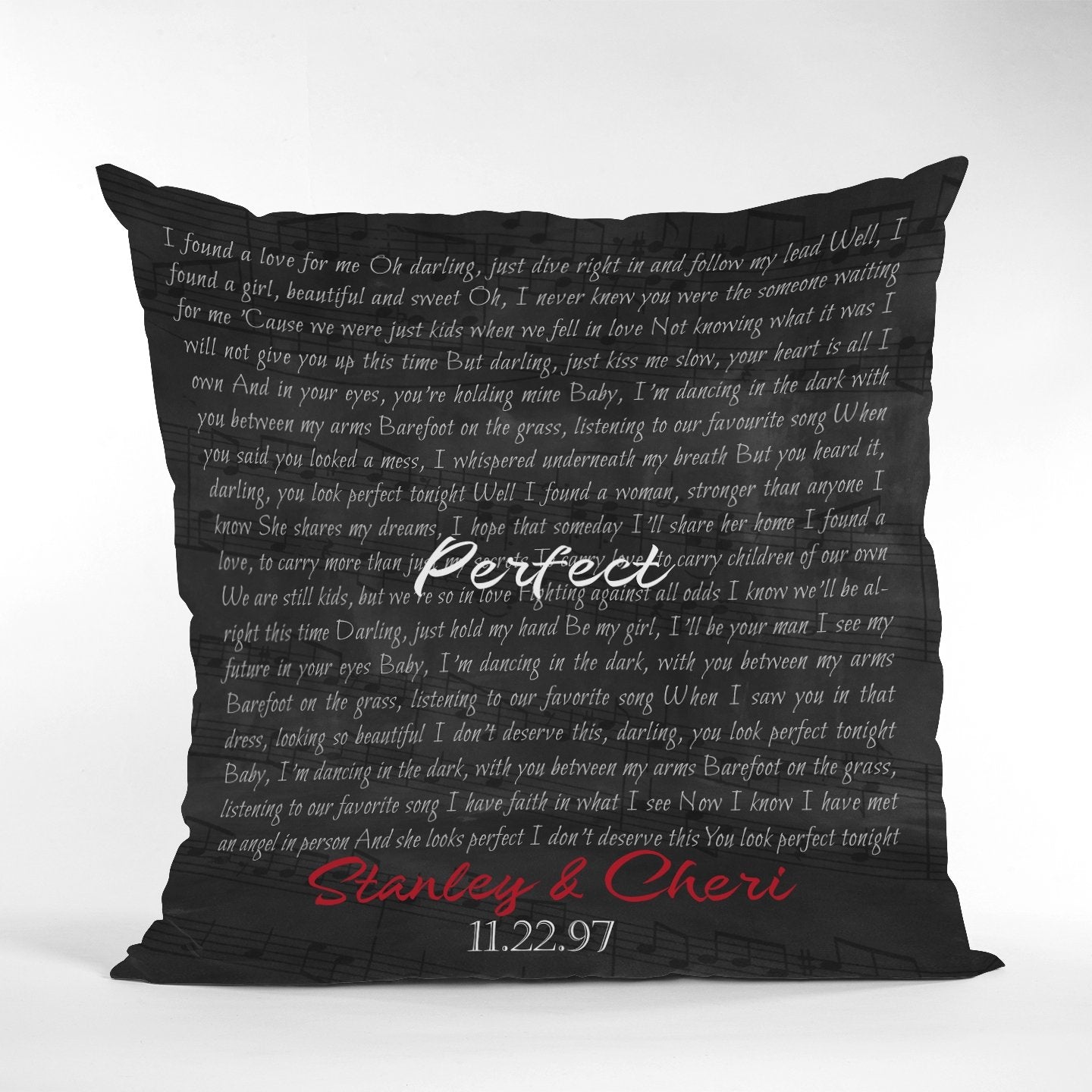 Custom Song Lyrics, Personalized Name And Date Black Background Pillow