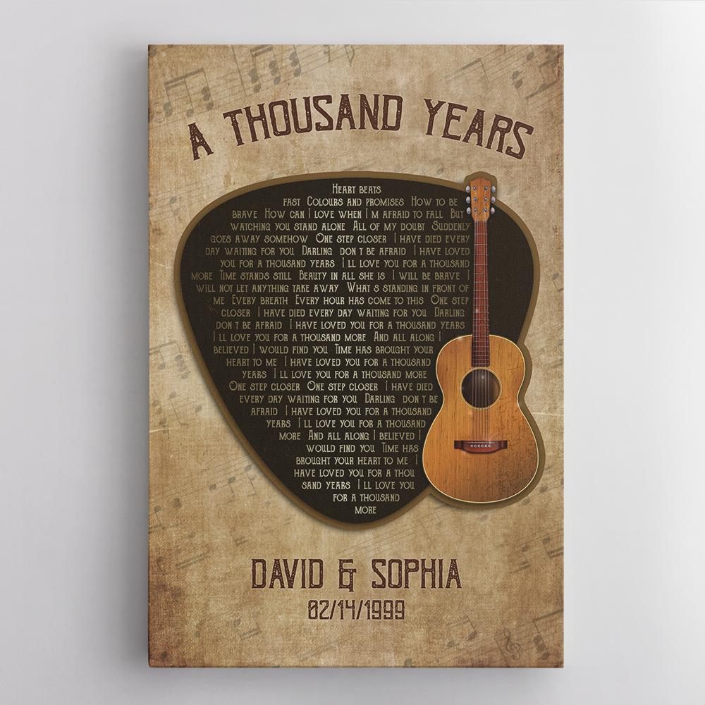 Custom Song Lyrics, Personalized Name And Date, Guitar Pick, Canvas Wall Art