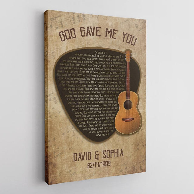 Custom Song Lyrics, Personalized Name And Date, Guitar Pick, Canvas Wall Art