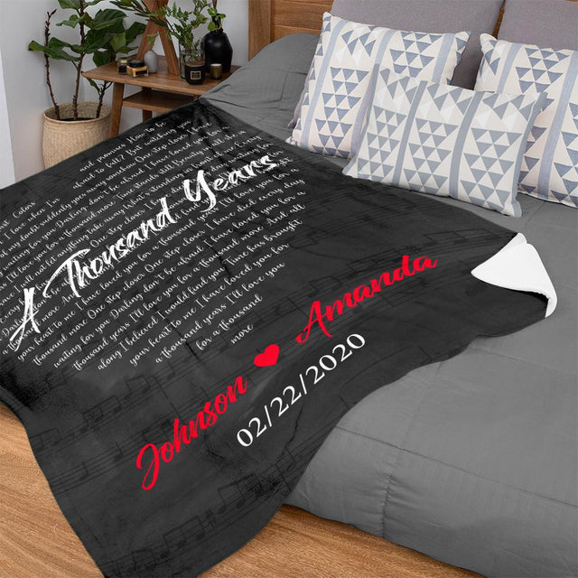 Custom Song Lyrics, Personalized Name And Date, Heart Shape Black Blanket