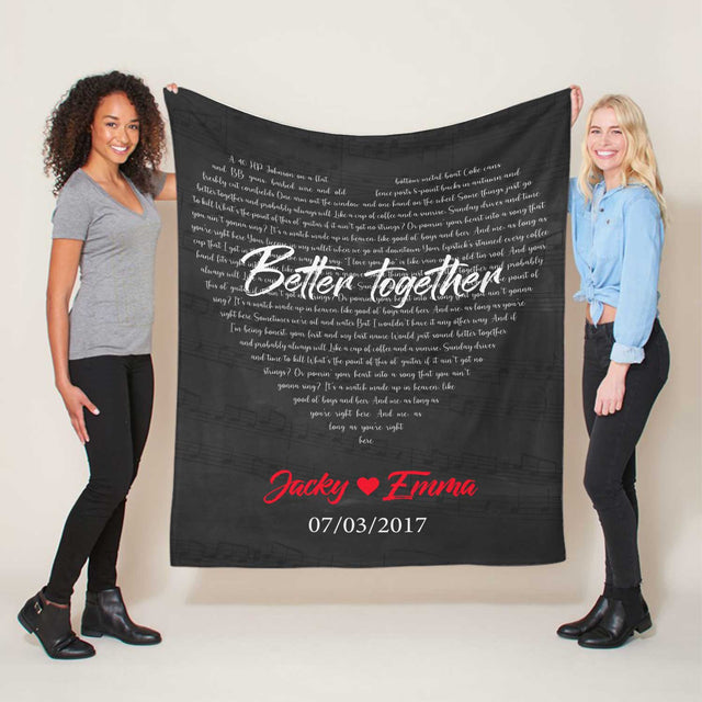 Custom Song Lyrics, Personalized Name And Date, Heart Shape Black Blanket