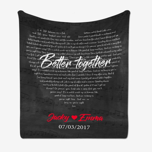 Custom Song Lyrics, Personalized Name And Date, Heart Shape Black Blanket