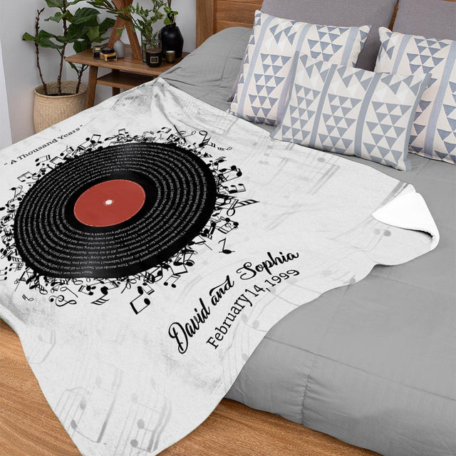 Custom Song Lyrics, Personalized Name And Date, Record Player Blanket