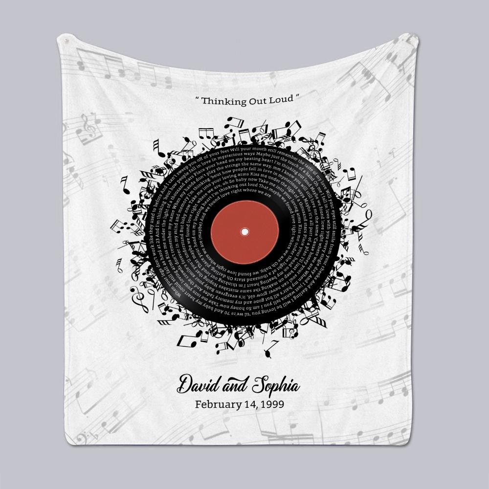 Custom Song Lyrics, Personalized Name And Date, Record Player Blanket