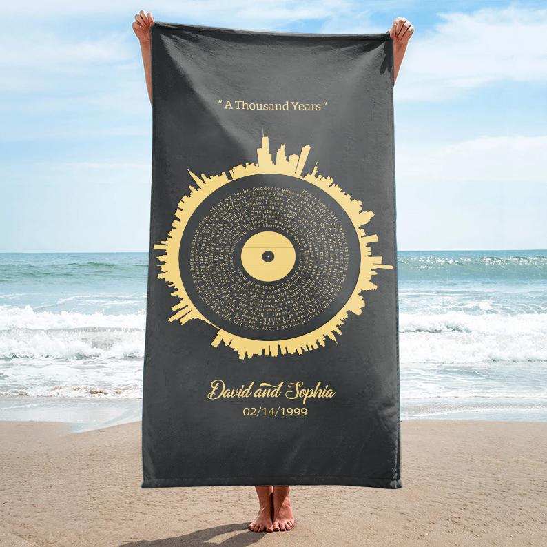 Custom Song Lyrics, Personalized Name And Date Towel
