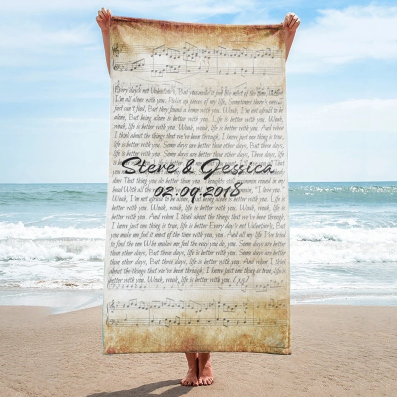 Custom Song Lyrics, Personalized Name And Date Towel