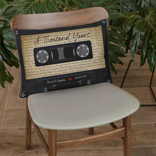 Custom Song Lyrics, Personalized Name, Date, Cassette Tape Pillow