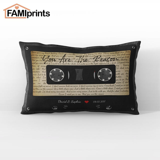 Custom Song Lyrics, Personalized Name, Date, Cassette Tape Pillow