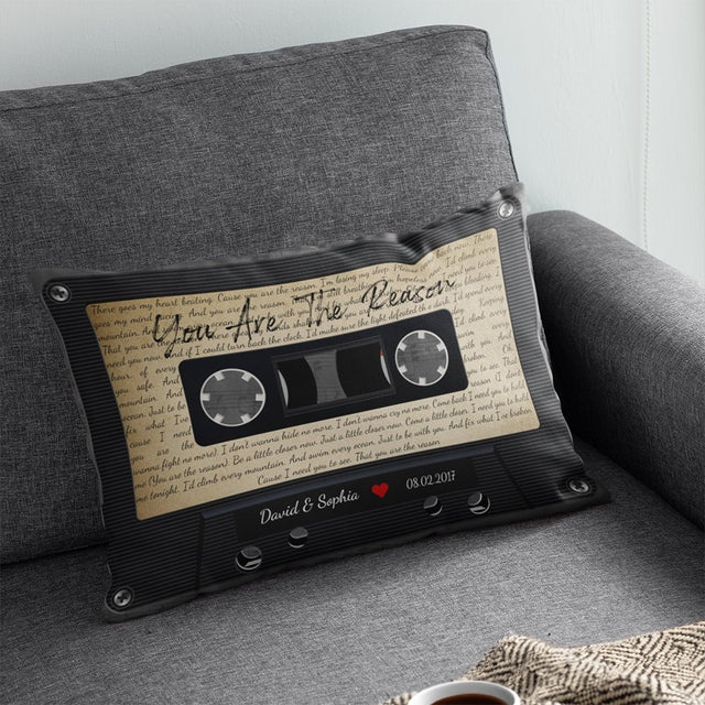 Custom Song Lyrics, Personalized Name, Date, Cassette Tape Pillow