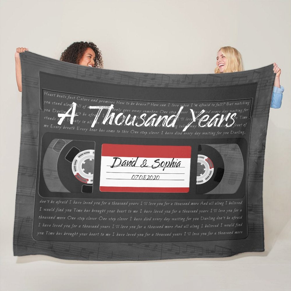 Custom Song Lyrics, Personalized Name, Date, Song Name VHS Tape Canvas Wall Art Blanket
