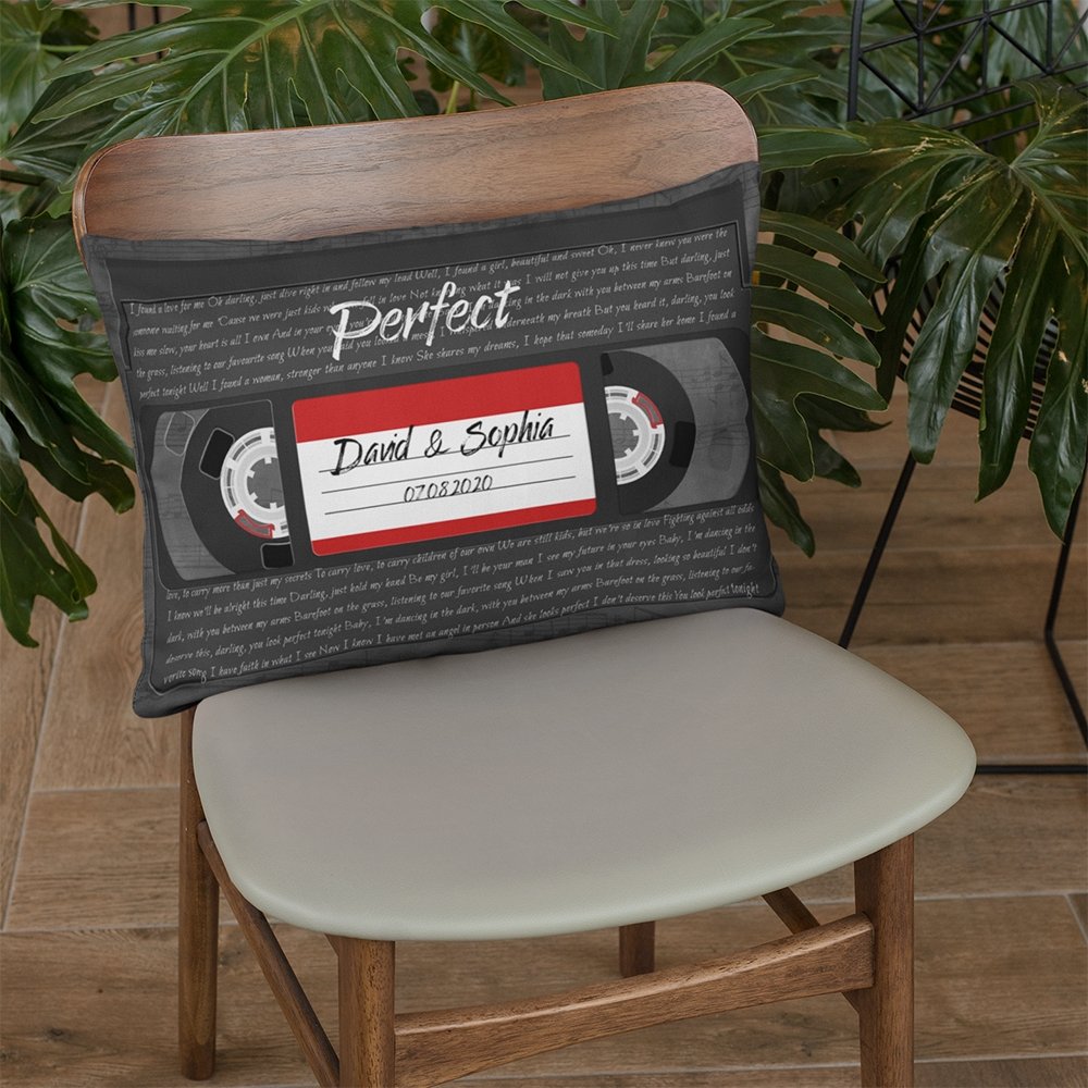 Custom Song Lyrics, Personalized Name, Date, Song Name VHS Tape Pillow