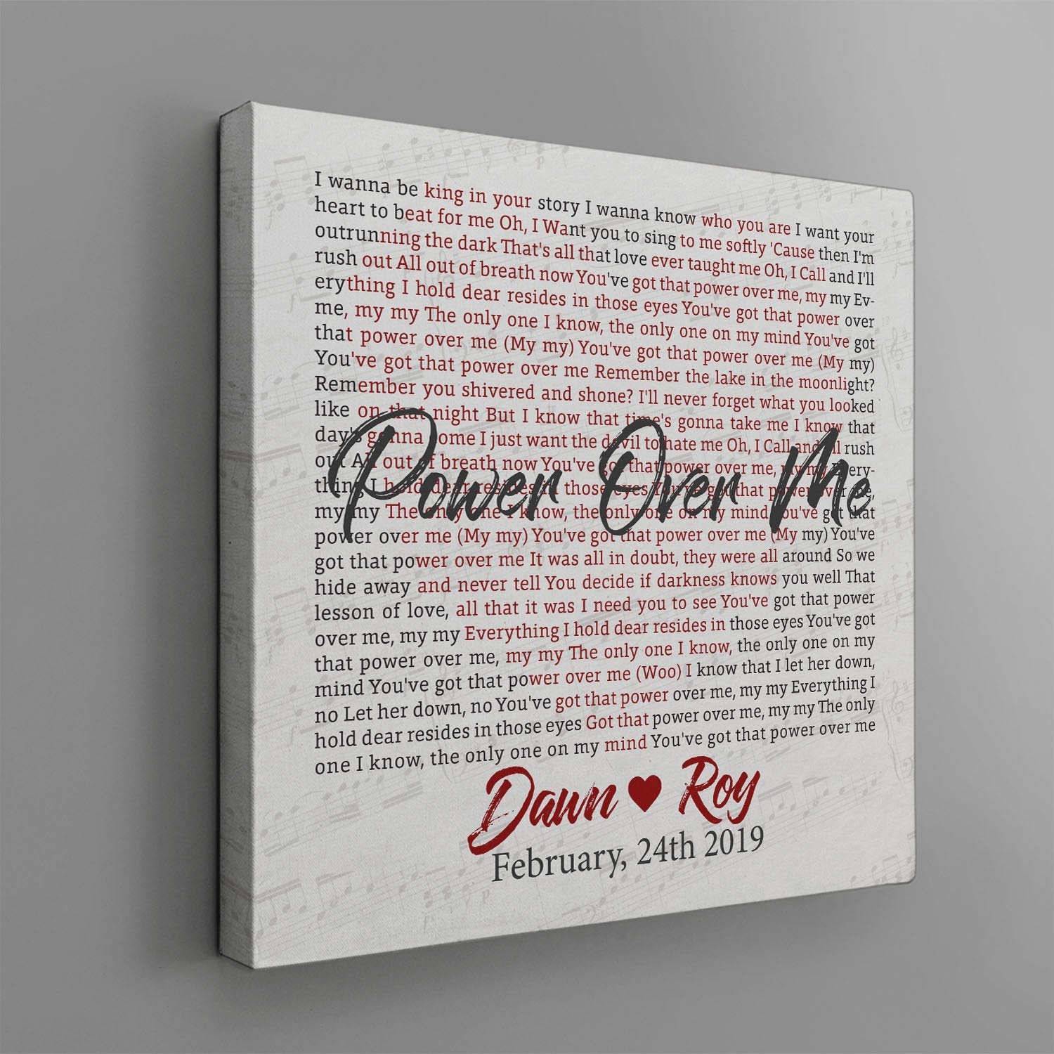 Custom Song Lyrics, Personalized Song Name And Text, Heart Shape, Canvas Wall Art