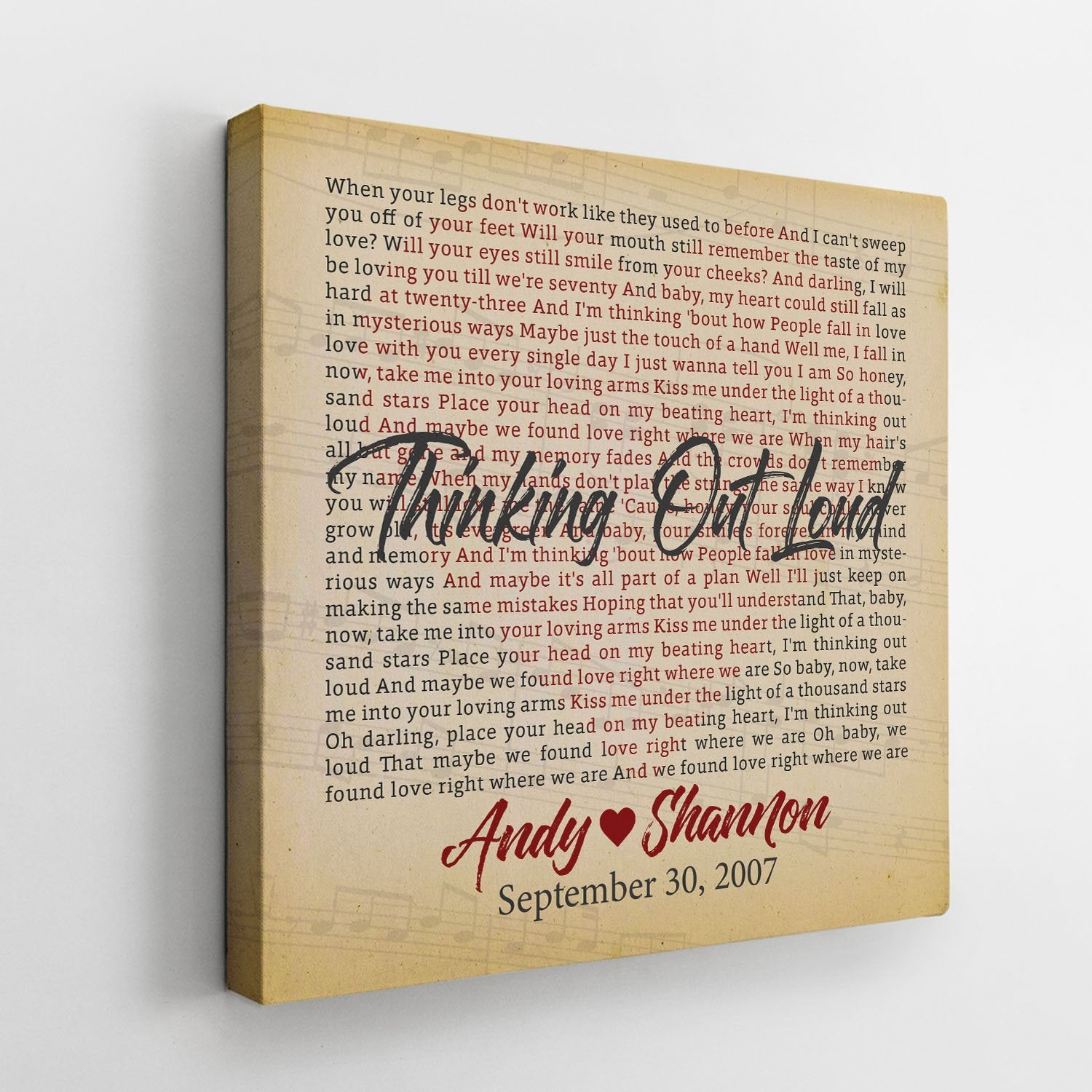 Custom Song Lyrics, Personalized Song Name And Text, Heart Shape, Square Canvas
