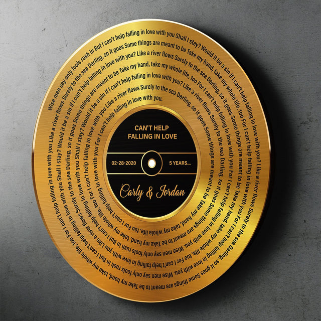 Custom Song Lyrics, Personalized Song Name And Text, Vinyl Record Gold Style, Round Wood Sign