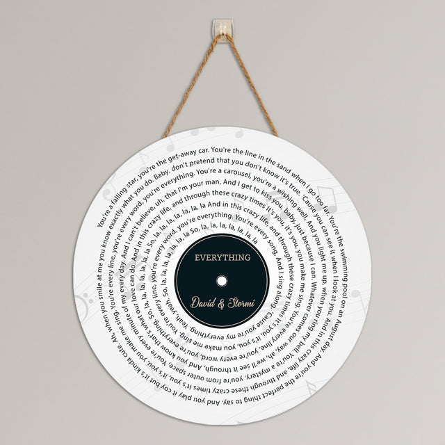 Custom Song Lyrics, Personalized Song Name And Text, White Background, Round Wood Sign