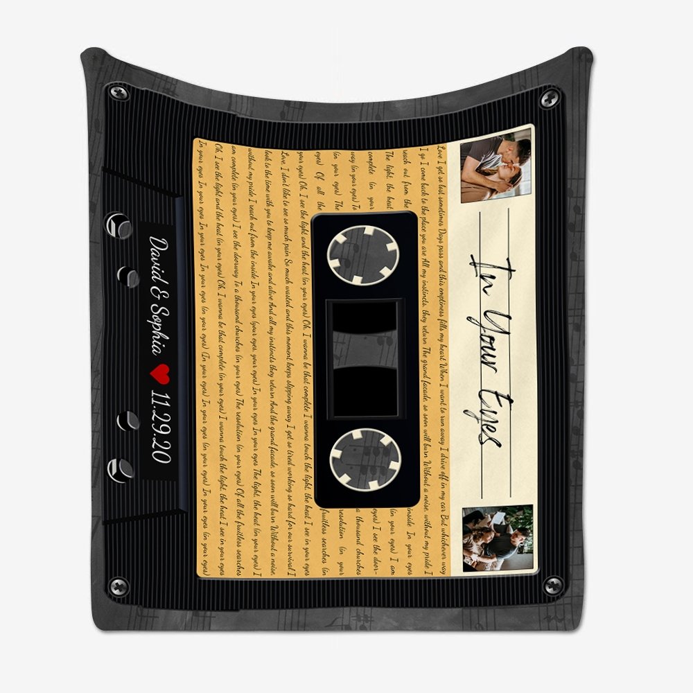 Custom Song Lyrics, Personalized Text And Upload Photo, Black Cassette Tape Blanket