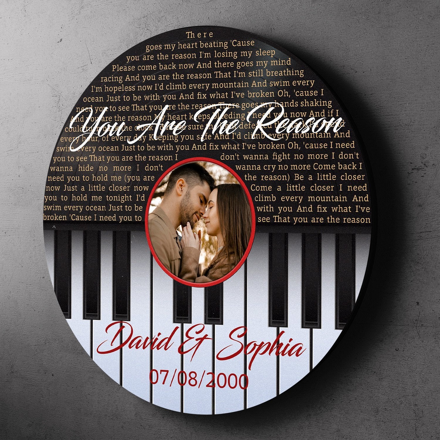 Custom Song Lyrics, Piano Shape, Upload Photo, Personalized Song Name And Text Round Wood Sign